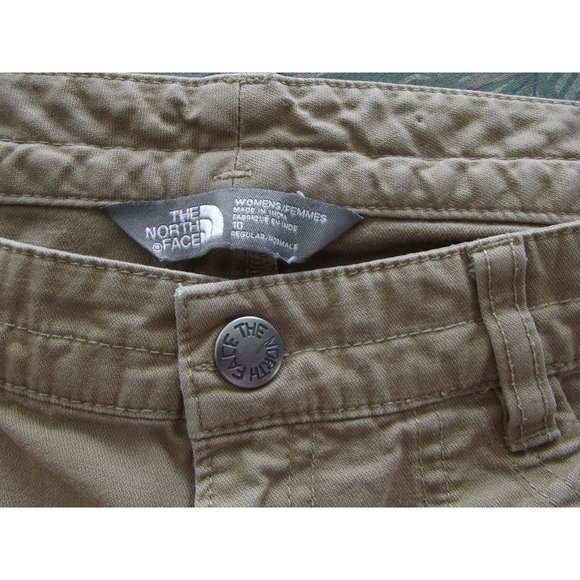 The North Face Shorts Womens 10 Khaki Tan Brown Flat Front Chino Casual Outdoor - Picture 3 of 10